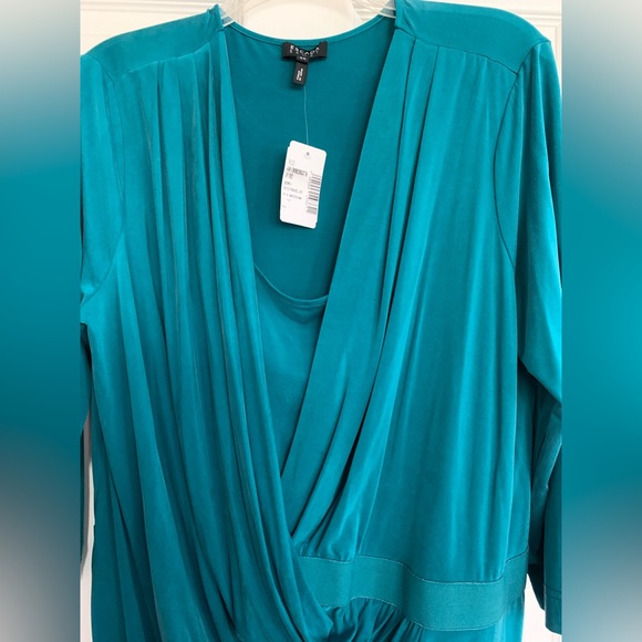 NWT Escada Dress: Teal, Draped Ruched Front, Stretchy Waist, Pull On. EU Size 44 - Picture 3 of 12